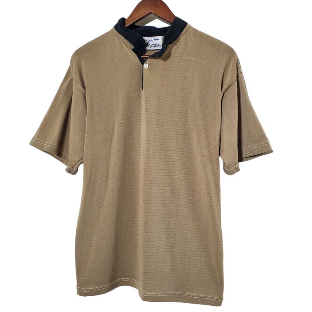 Vintage Halbro Rugby Imports Shirt Size M Tan Bloke Lad Made In USA Mens